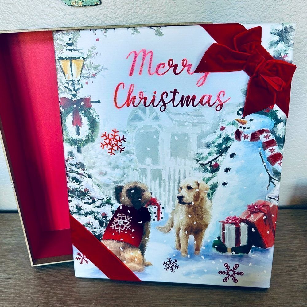 Christmas Dog Snowman Winter Scene Holiday Gift Storage Lidded Box